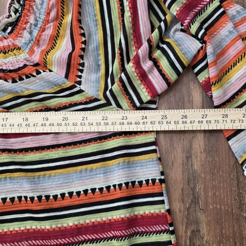 New Directions Boho Peasant Top L Bell Sleeve Festival Aztec Stripe Resort - Picture 8 of 9